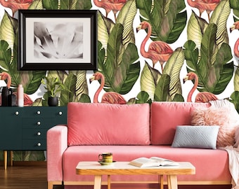 Tropical Flamingo Leaf Jungle Wallpaper (Peel and Stick)