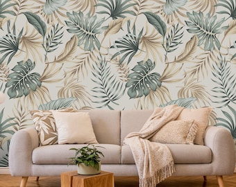Tropical Monstera Leaf Wallpaper, Exotic Botanical Peel and Stick Wall Mural