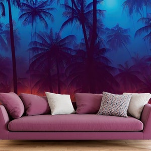 Tropical wallpaper, palm forest at sunset, Wall Mural, Removable, Self Adhesive (Peel and Stick), Non Self Adhesive (Vinyl), Wall Decor