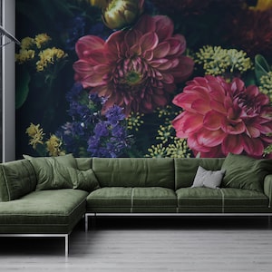 Beautiful floral wallpaper, pink flowers wall mural, bouquet of flowers photo wallpaper, peel and stick, self adhesive wallpaper, wall decor