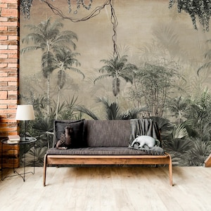 Tropical trees and leaves wallpaper, Wall Mural, Removable, Self Adhesive (Peel and Stick), Non Self Adhesive (Vinyl), Wall Decor