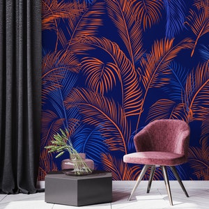 Tropical wallpaper with colorful leaves, peel and stick, self adhesive, wall decor, Removable Wallpaper