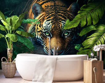 Tiger Tropical Leaves Wall Mural (Peel and Stick or Vinyl)