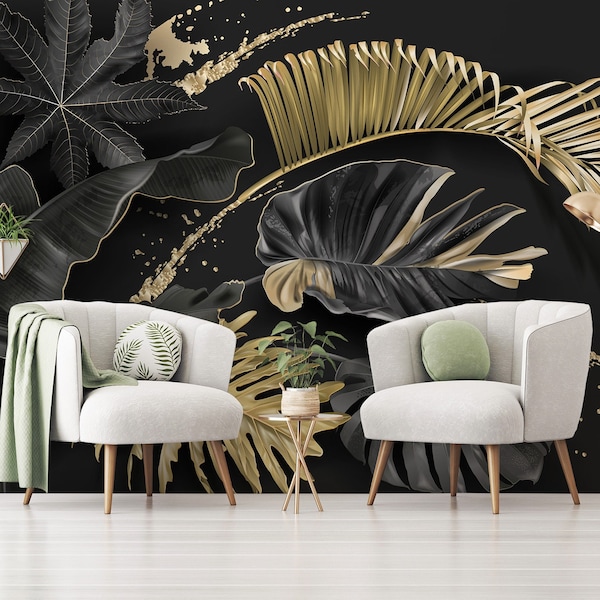 Black and Gold Self Adhesive Wallpaper Etsy