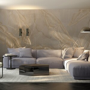 Botanical wallpaper, tropical leaves, geometric Wall Art, Removable, Self Adhesive (Peel and Stick) or Non Self Adhesive (Vinyl), Wall Decor
