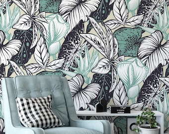 Tropical Jungle Palm Leaves Wallpaper Mural (Peel and Stick or Vinyl)