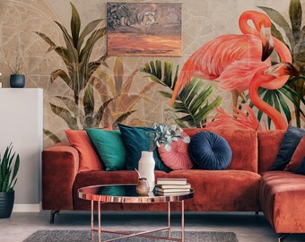 Flamingo Tropical Abstract Wallpaper, Removable Peel and Stick Wall Mural