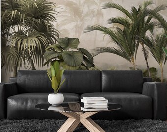 Papier peint vintage jungle tropicale, autocollant, décoration murale amovible