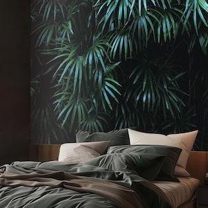 Tropical green wallpaper, dark leaf wall mural, home decor, Removable, Peel and Stick or Non Self Adhesive (Vinyl), Wall Decor
