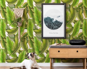 Tropical Palm Leaf Wallpaper, Jungle Peel and Stick Wall Mural, Self Adhesive Decor