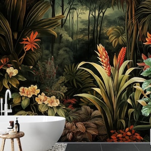 Jungle tropical wallpaper, rainforest wall mural, home decor, Removable, Peel and Stick or Non Self Adhesive (Vinyl), Wall Decor