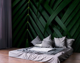 Dark tropical wallpaper with palm leaves, jungle wall mural, peel and stick, self adhesive wallpaper, wall decor