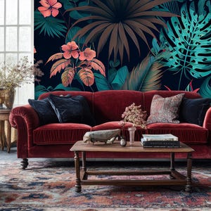 Tropical jungle wallpaper, exotic fauna wall mural, home decor, Removable, Peel and Stick or Non Self Adhesive (Vinyl), Wall Decor