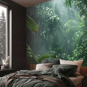 Green jungle wallpaper, tropical forest wall mural, home decor, Removable, Peel and Stick or Non Self Adhesive (Vinyl), Wall Decor