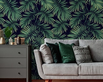 Tropical Dark Palm Leaves Wall Mural Peel and Stick - Etsy