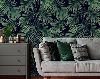 Behang donkere tropische palmbladeren, Peel and Stick-muurschildering, botanisch decor