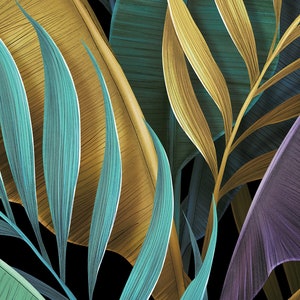 Papier peint exotique tropical, feuilles de bananier colorées pastel, palmier, peinture murale à peau et bâton, auto-adhésif, décoration murale tropicale image 3