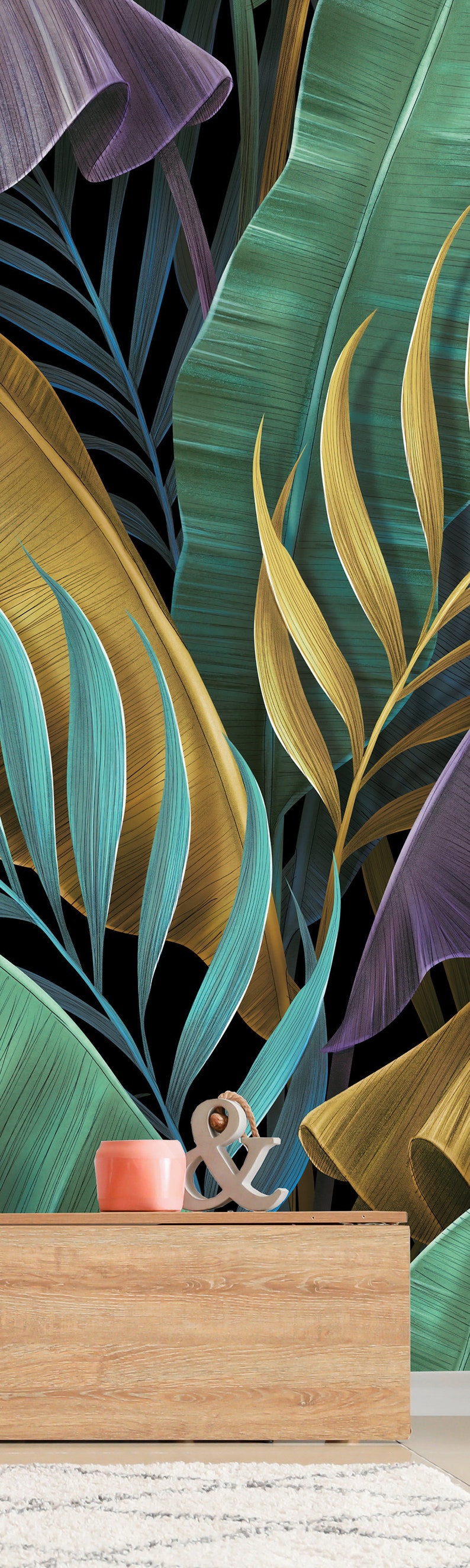 Papier peint exotique tropical, feuilles de bananier colorées pastel, palmier, peinture murale à peau et bâton, auto-adhésif, décoration murale tropicale image 3
