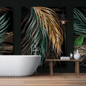 Luxury tropical wallpaper, palm leaves, botanical Wall Art, Removable, Peel and Stick or Non Self Adhesive (Vinyl), Wall Decor