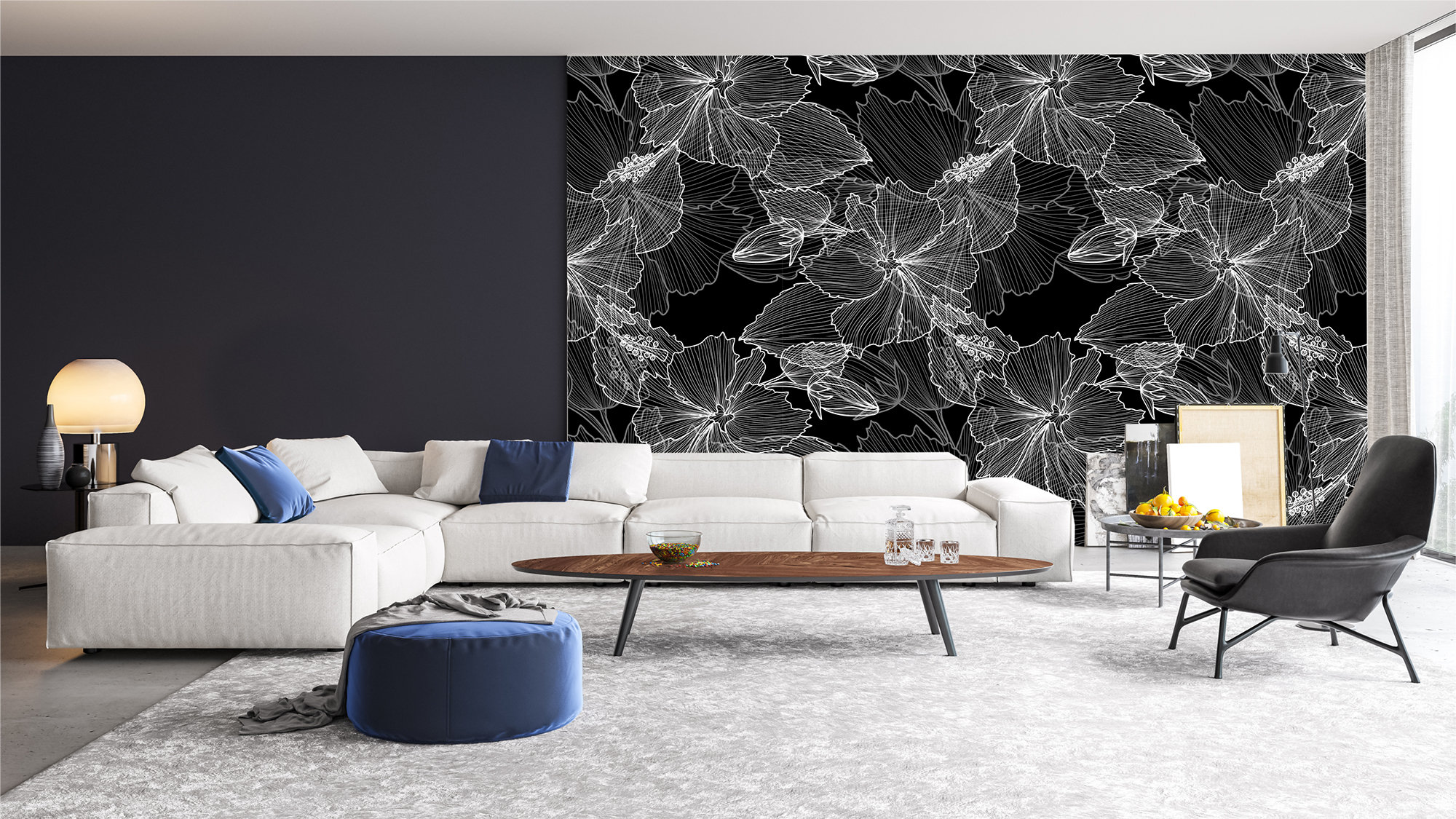 Floral Black and White Wallpaper, Tropical Peel and Stick Wall Mural - Etsy