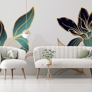 Luxus Tapete mit Magnolien in grün und weiß, schälen und aufkleben, Wanddeko, abnehmbare Tapete