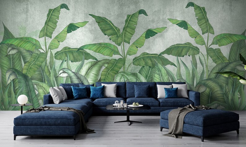 Green Tropical Leaves Wallpaper, Jungle Mural, Peel and Stick Wall ...