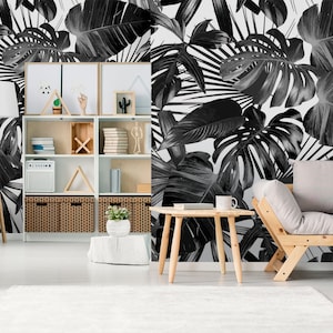 Palmenblätter Tapete, schwarz und weiß, Tapete, selbstklebend, schälen und kleben