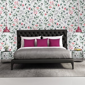 Papier peint floral délicat sur fond blanc, décoration murale autocollante, décoration murale tropicale