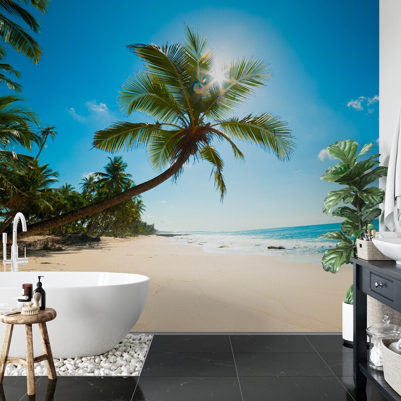 Tropical Beach Palm Tree Wall Mural (peel and Stick or Vinyl) - Etsy ...