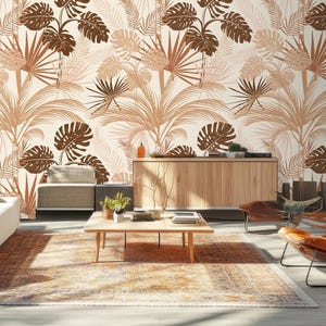 Brown leaves wallpaper, tropical leaves wall mural, home decor, Removable, Peel and Stick or Non Self Adhesive (Vinyl), Wall Decor