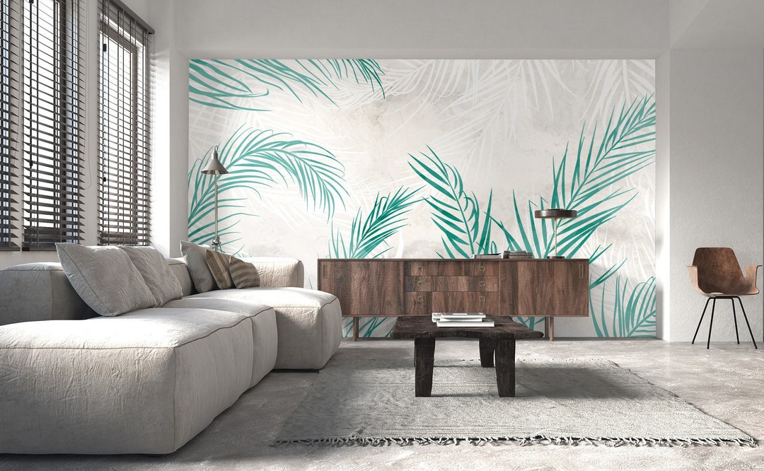 Tropical Palm Leaf Wallpaper Mural, Removable Peel and Stick Vinyl Wall ...
