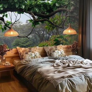 Tropical forest wallpaper, jungle wall mural, home decor, Removable, Peel and Stick or Non Self Adhesive (Vinyl), Wall Decor