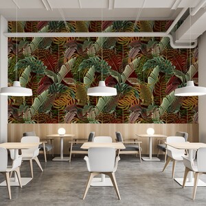 Wallpaper with tropical leaves, peel and stick, self adhesive, wall decor, Removable Wallpaper