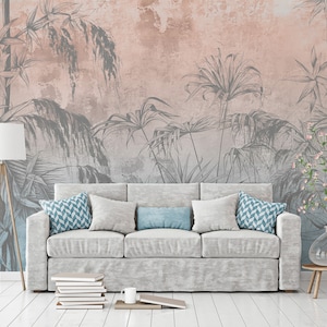 Tropical flowers wallpaper, floral pattern, peel and stick, self adhesive, wall decor, Removable Wallpaper