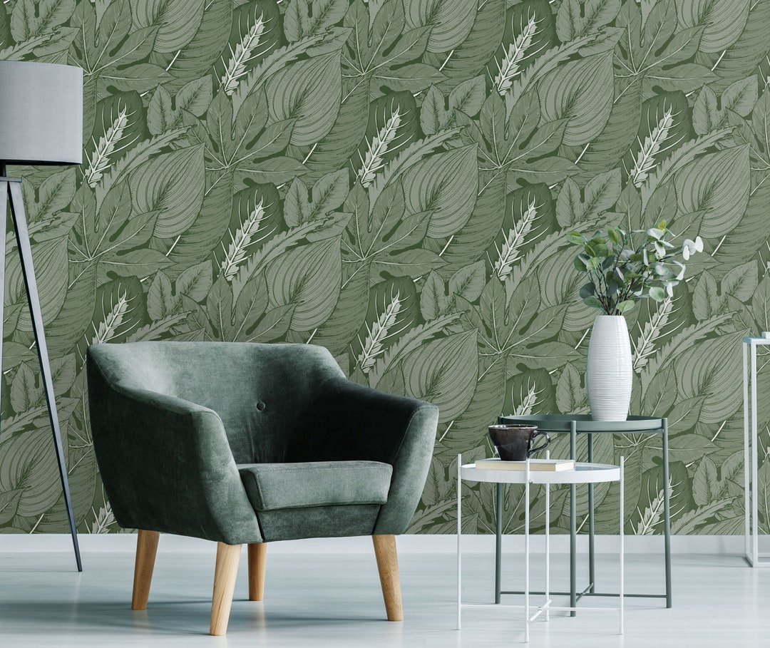 Tropical Leaves Wallpaper, Peel and Stick Botanical Wall Mural ...
