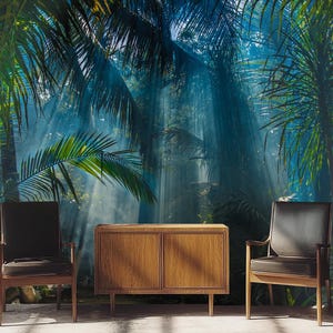 Dark tropical wallpaper, jungle garden wall mural, wall art, home decor, Removable, Peel and Stick or Non Self Adhesive (Vinyl), Wall Decor
