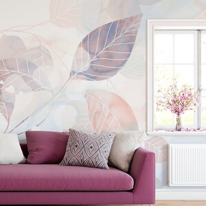 Abstract botanical watercolor wallpaper, leaf Wall Mural, Removable, Self Adhesive (Peel and Stick), Non Self Adhesive (Vinyl), Wall Decor