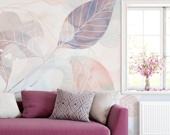 Abstract Botanical Watercolor Wallpaper Mural, Removable Peel and Stick Wall Decor