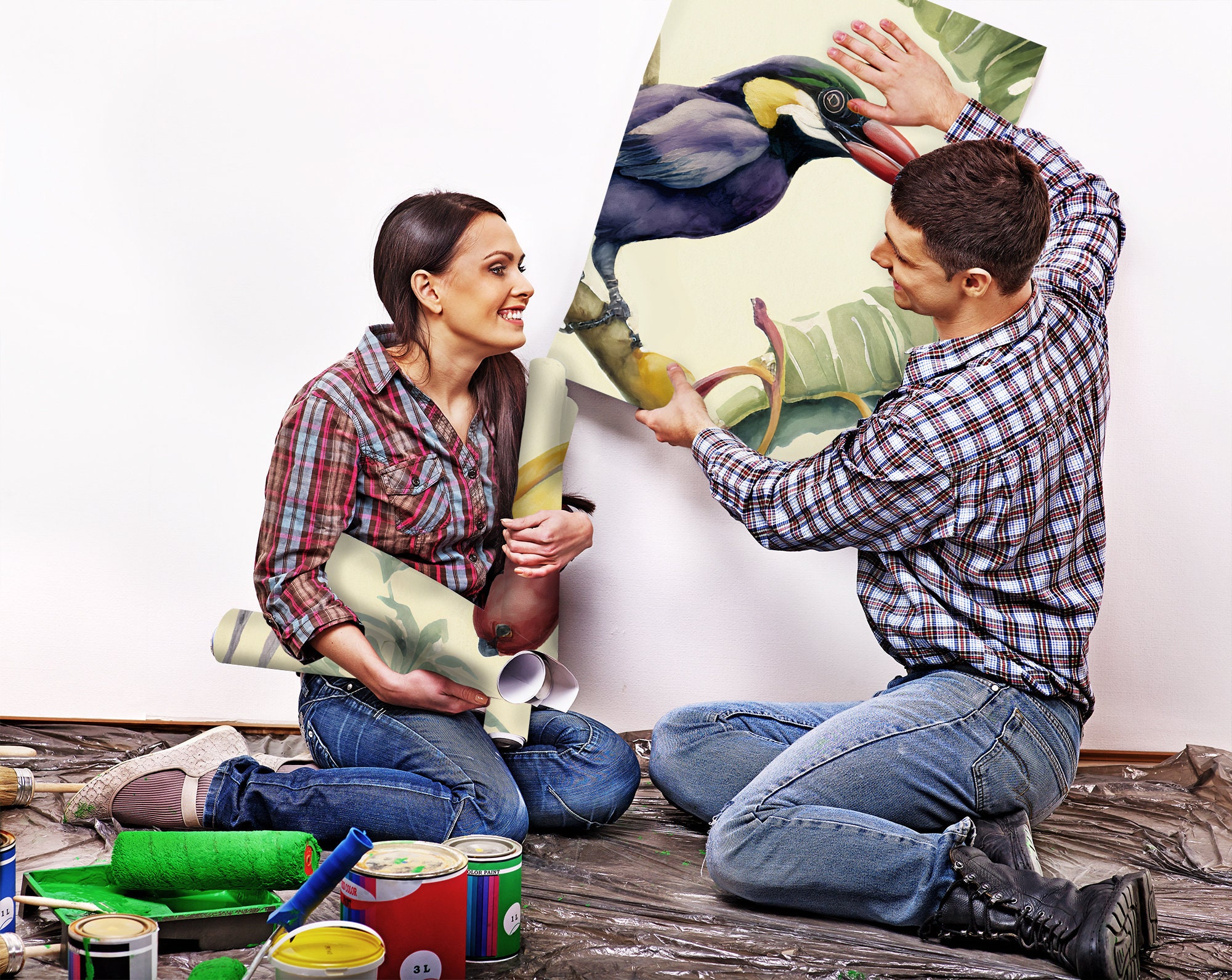 Tropical Birds Watercolor Wallpaper Mural (peel and Stick or Vinyl) - Etsy