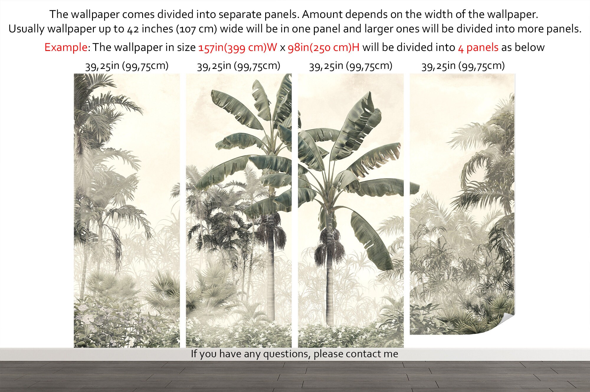 Tropical Forest Peel and Stick Wallpaper, Foggy Trees Wall Mural ...