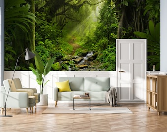 Rainforest with deep jungle wallpaper, wall mural, peel and stick, self adhesive, wall decor, Removable Wallpaper