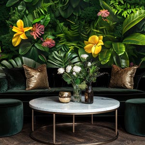 Tropical Green wallpaper, abstract flowers wall mural, home decor, Removable, Peel and Stick or Non Self Adhesive (Vinyl), Wall Decor