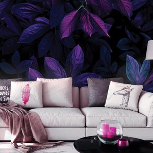Abstract dark leaves wallpaper, Wall Mural, Removable, Self Adhesive(Peel and Stick), Non Self Adhesive(Vinyl), Wall Decor