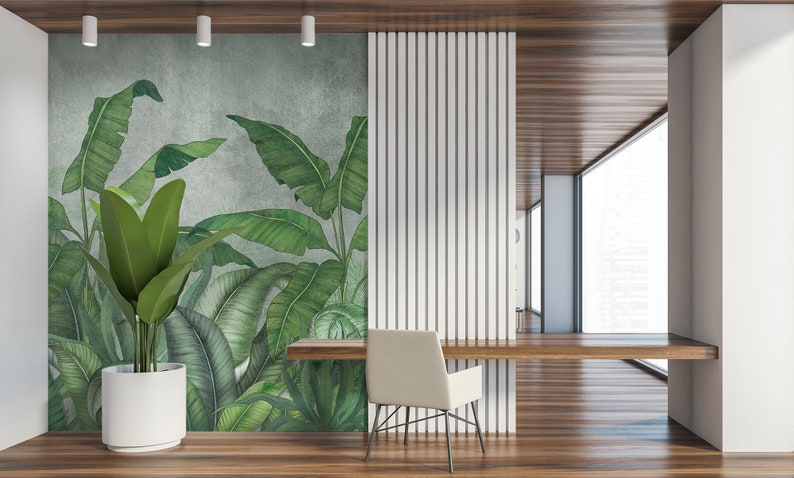 Green Tropical Leaves Wallpaper, Jungle Mural, Peel and Stick Wall ...