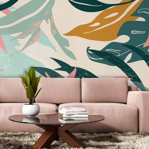 Abstrakte tropische Tapete mit Palmen, Monstera Blättern, selbstklebend, selbstklebend, Wanddekor, abnehmbare Tapete