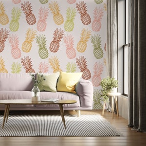 Tropical fruit wallpaper, pineapple pattern, Wall Mural, Self Adhesive (Peel and Stick), Non Self Adhesive (Vinyl/Traditional)