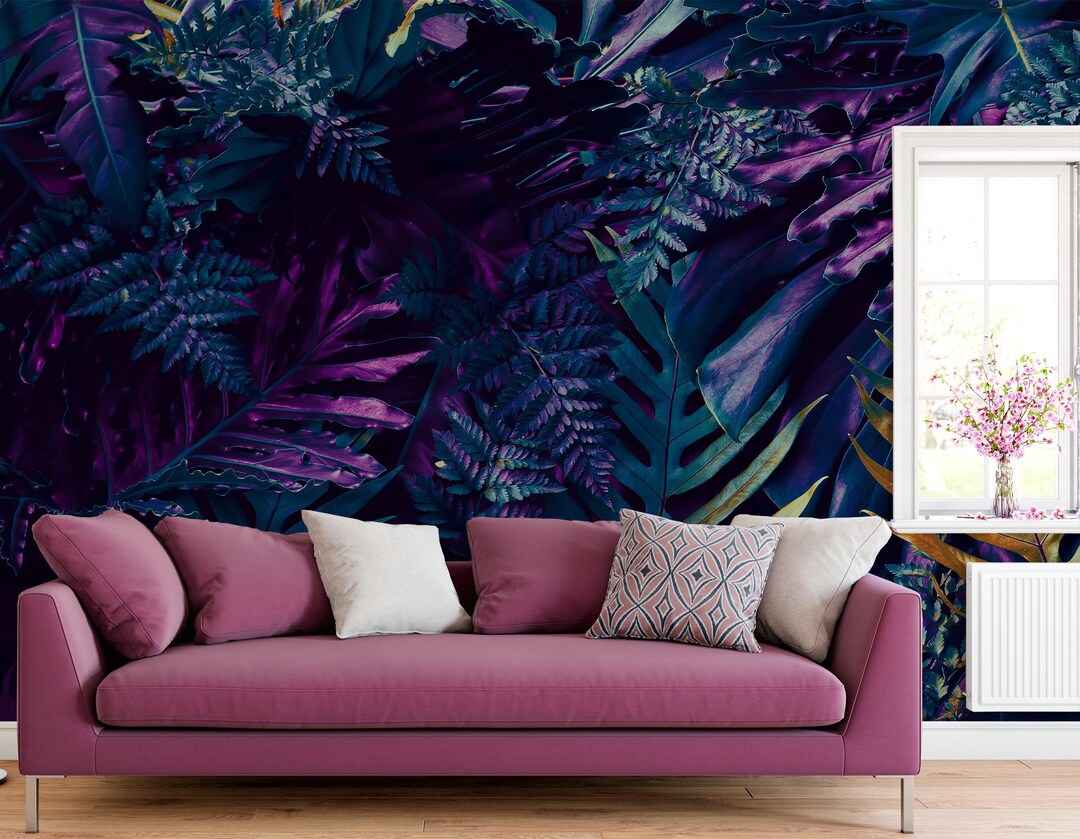 Dark Tropical Leaves Wallpaper Mural, Removable Peel and Stick Wall ...