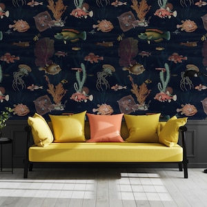 Colorful fish wallpaper, Wall Mural, Removable, Self Adhesive(Peel&Stick), Non Self Adhesive(Vinyl), Wall Decor