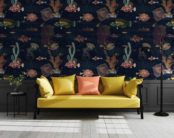 Colorful Underwater Fish Wallpaper, Removable Peel and Stick Wall Mural