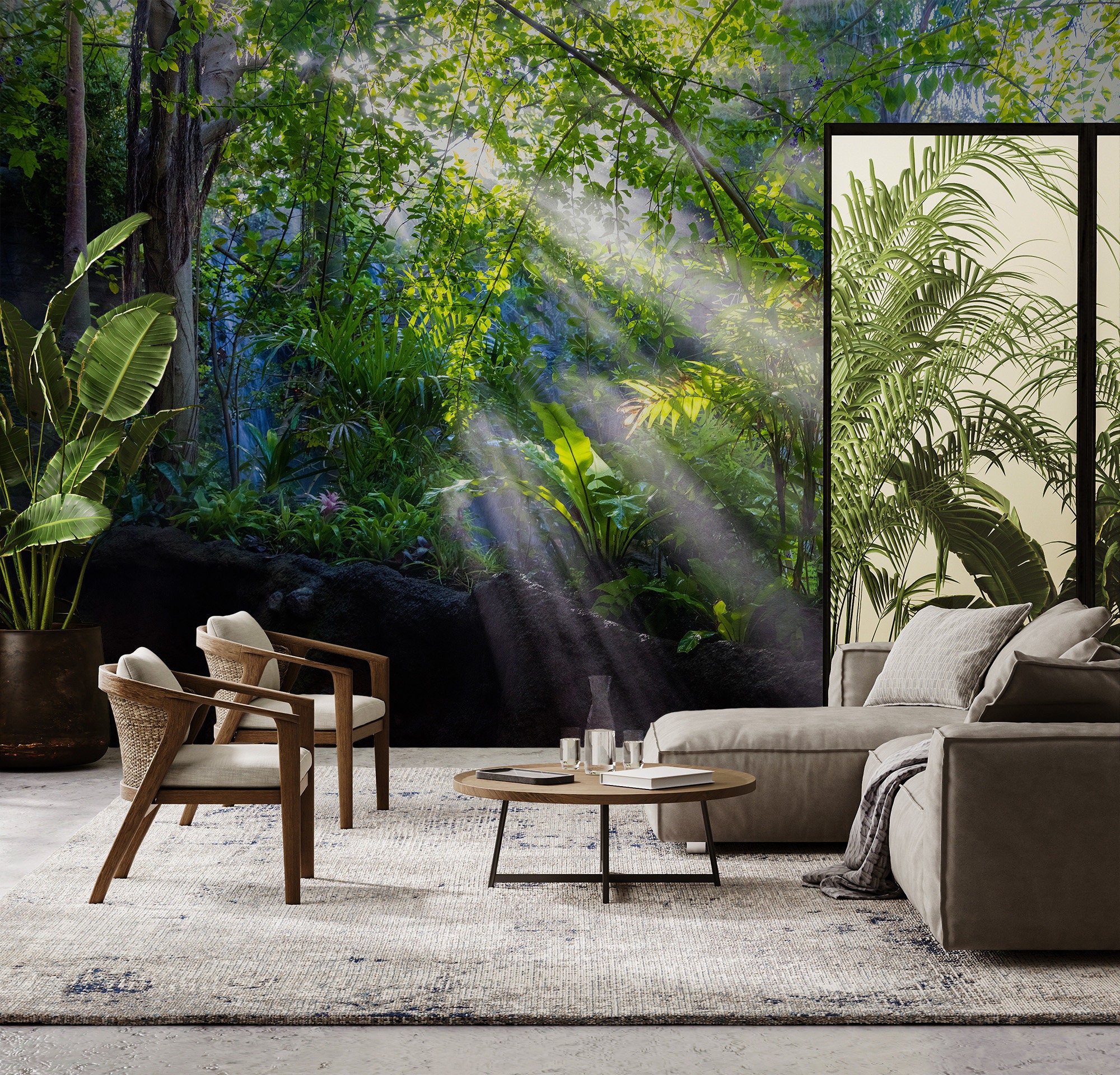 Tropical Forest Peel and Stick Wallpaper Mural, Lush Jungle Wall Decor ...